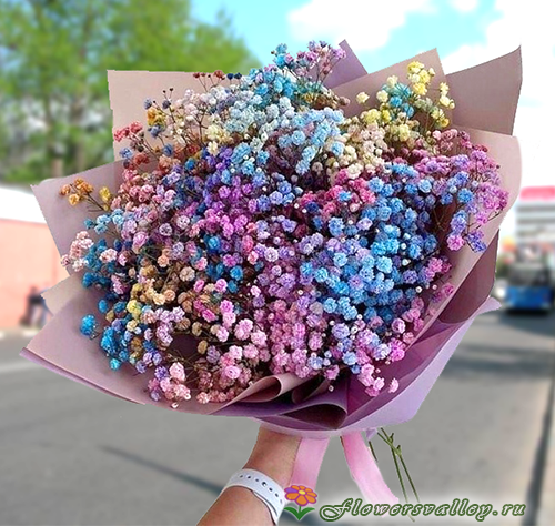 букет из разноцветной гипсофилы
