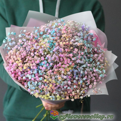 букет из разноцветной гипсофилы