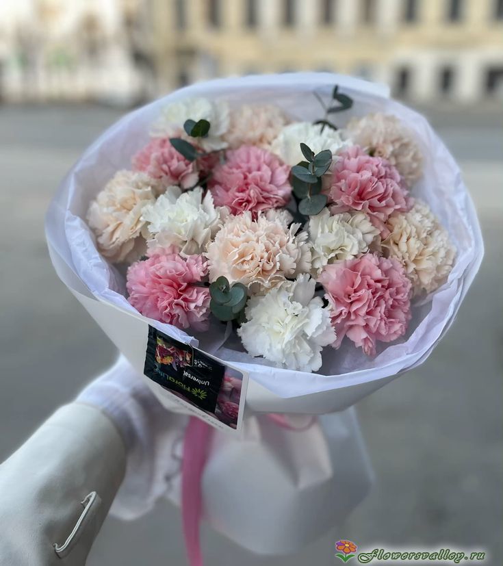 букет из розовой и белой гвоздики