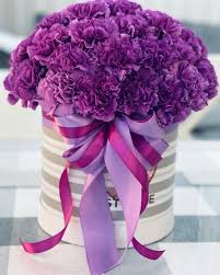 Шляпная коробка с сиреневой гвоздикой, 25 шт.