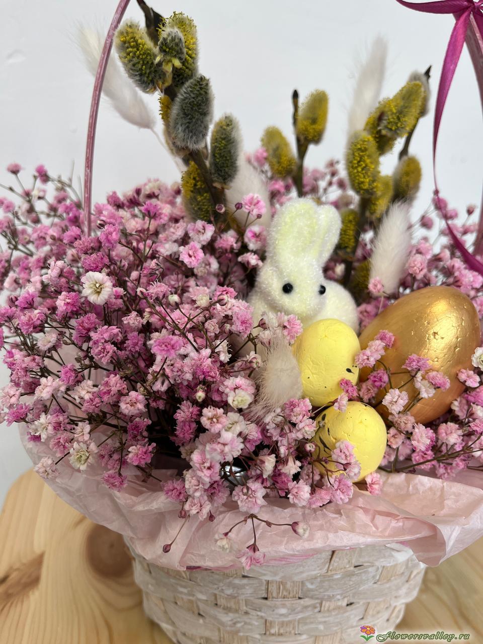гипсафила, верба. декоративные яйца, фигурка зайца