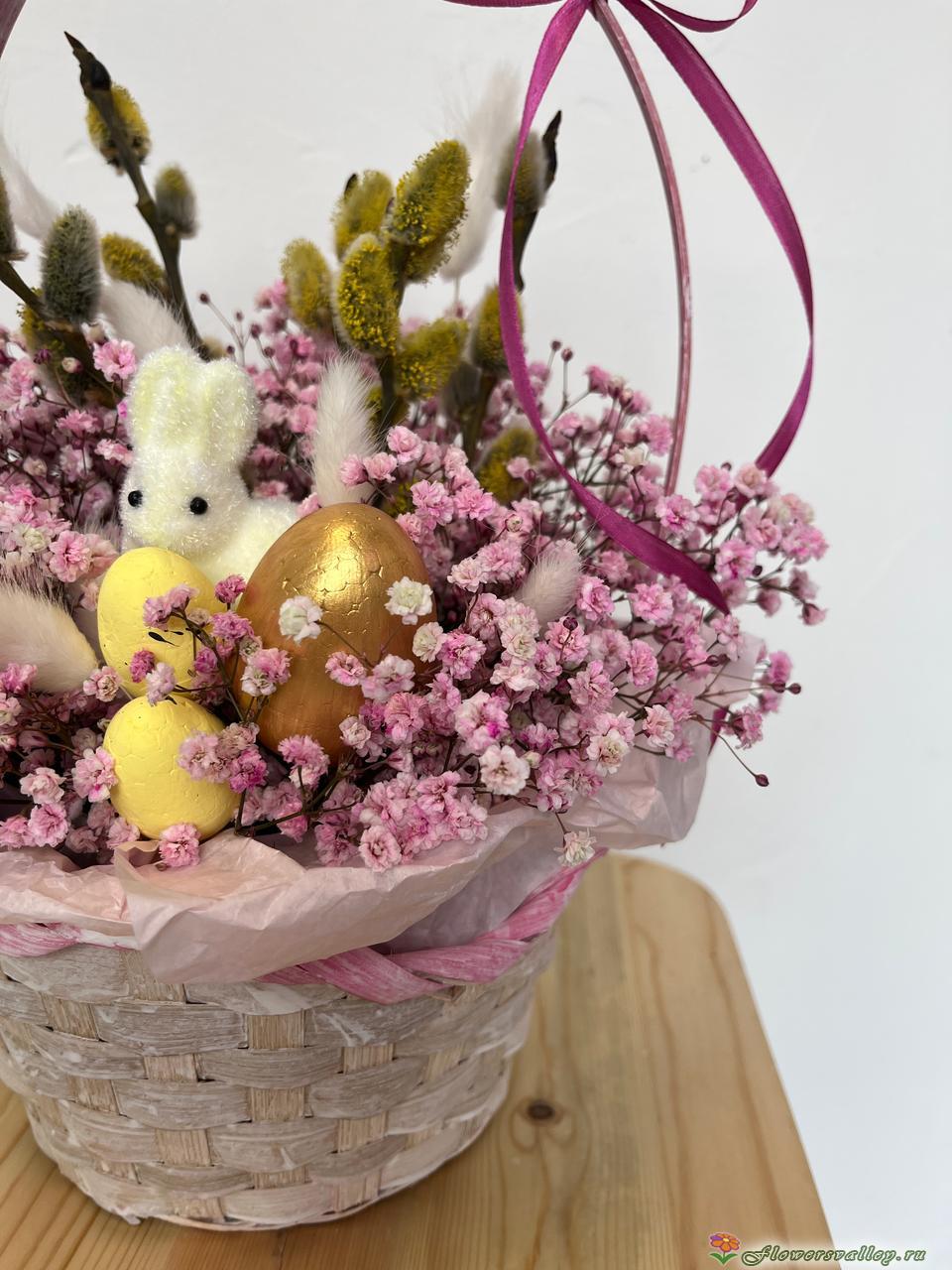 гипсафила, верба. декоративные яйца, фигурка зайца