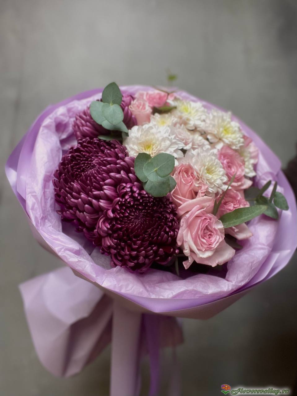 Букет "Сияние" с хризентемой бигуди 