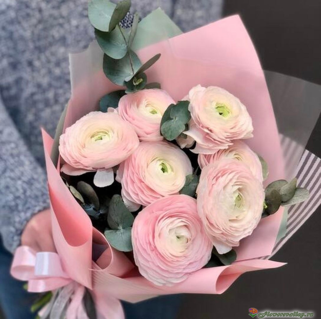 Букет ранункулюсов с эвкалиптом