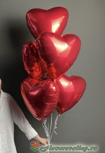 Облако из красных сердец 20 шт (фольга без рисунка)