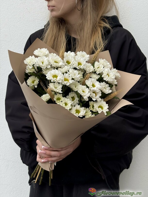 букет с хризантемой и пщеницей