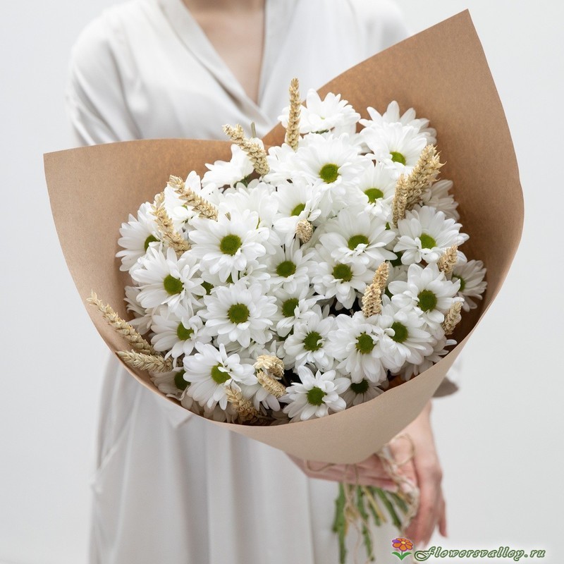 букет с хризантемой и пщеницей