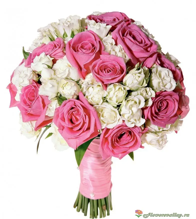 Букет невесты с розовой розой и кустовой розой
