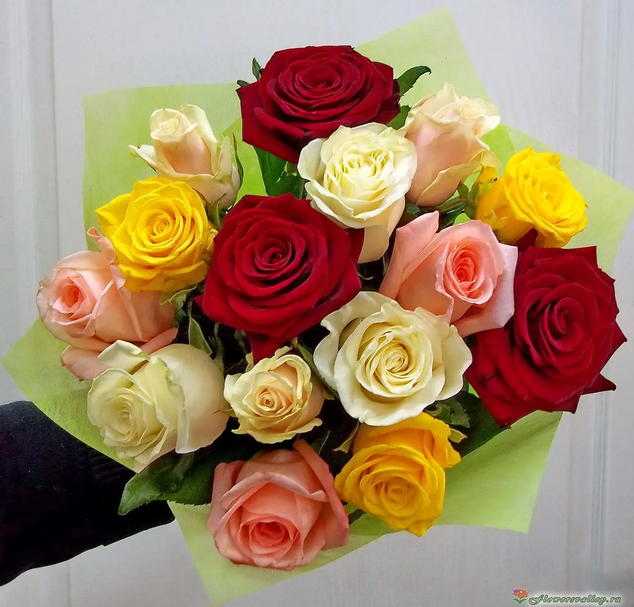 15 разноцветных роз. Пр-во Россия.
