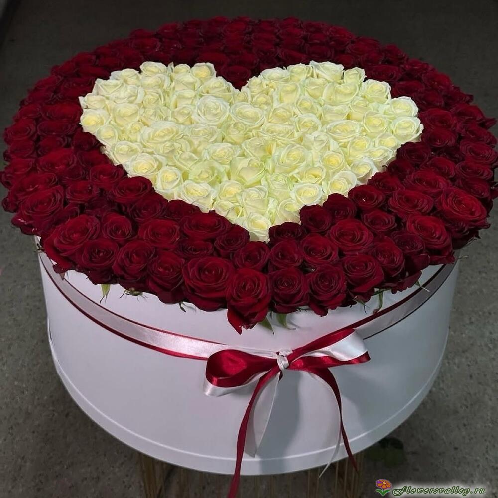 101 роза в шляпной коробке в форме сердца