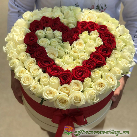 101 белая роза в коробочке