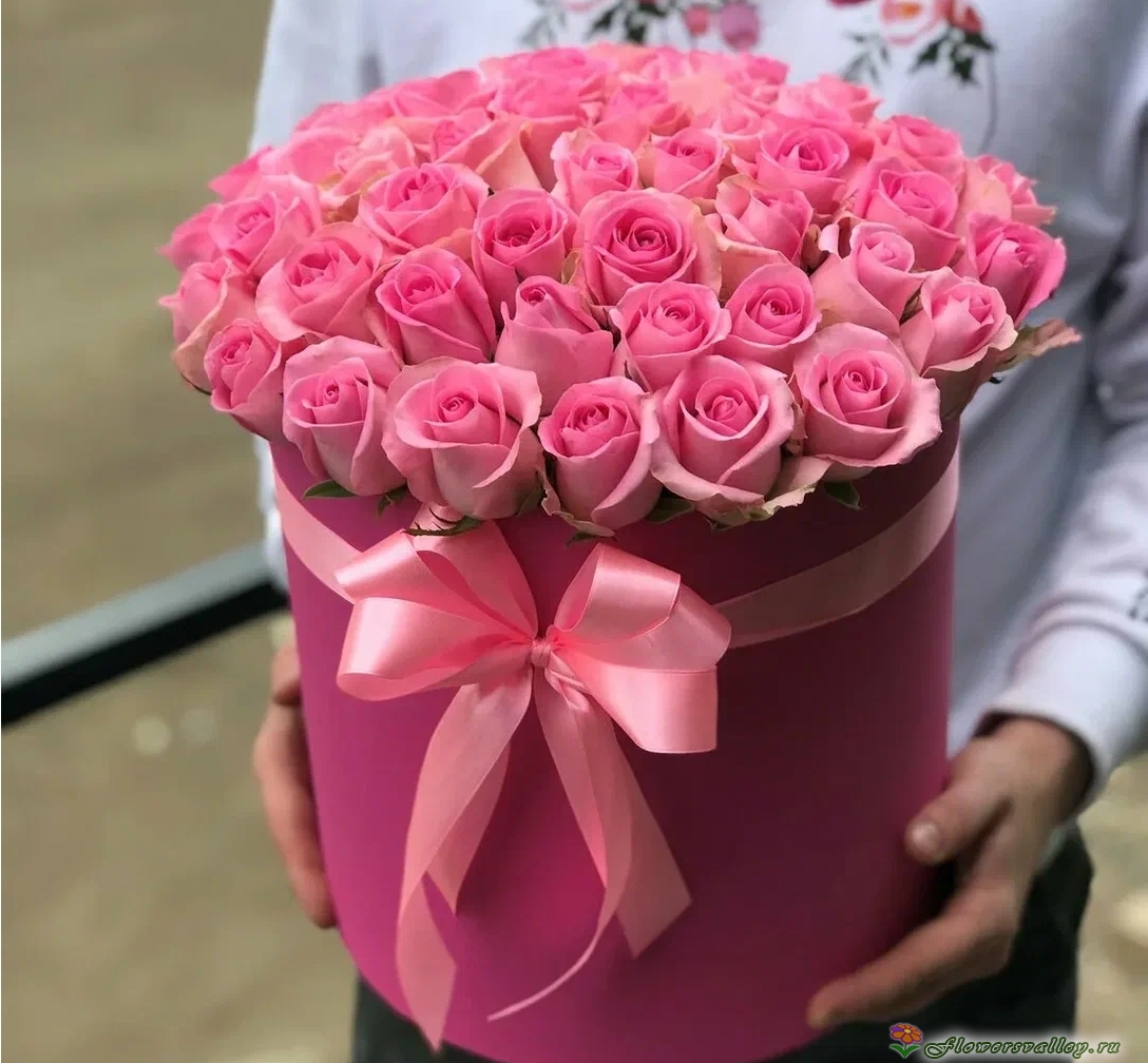 Розовые розы 25 шт. в коробке