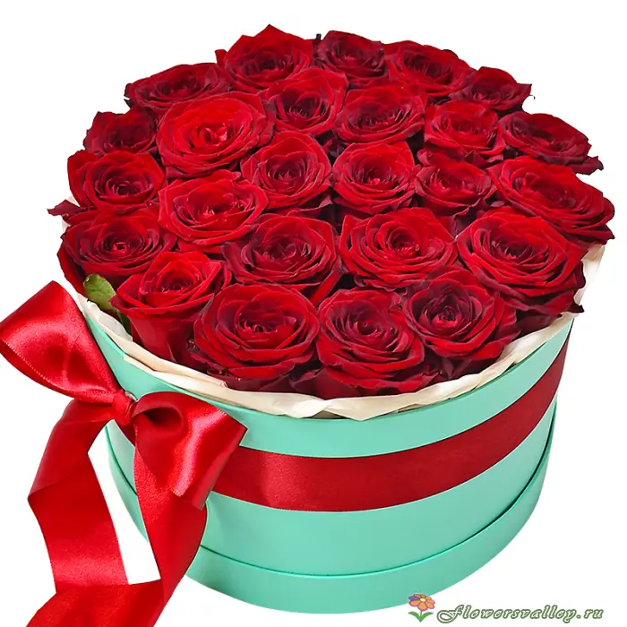 25 красных роз в коробке
