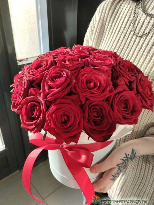 25 красных роз в коробке
