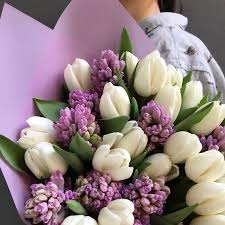 Букет из 25 белых тюльпанов и гиацинтов