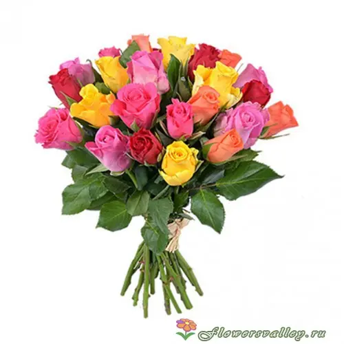 Букет из 35 разноцветных  роз (пр-во Эквадор)