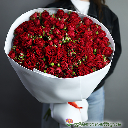 Букет из красных кустовых роз, 25 шт.