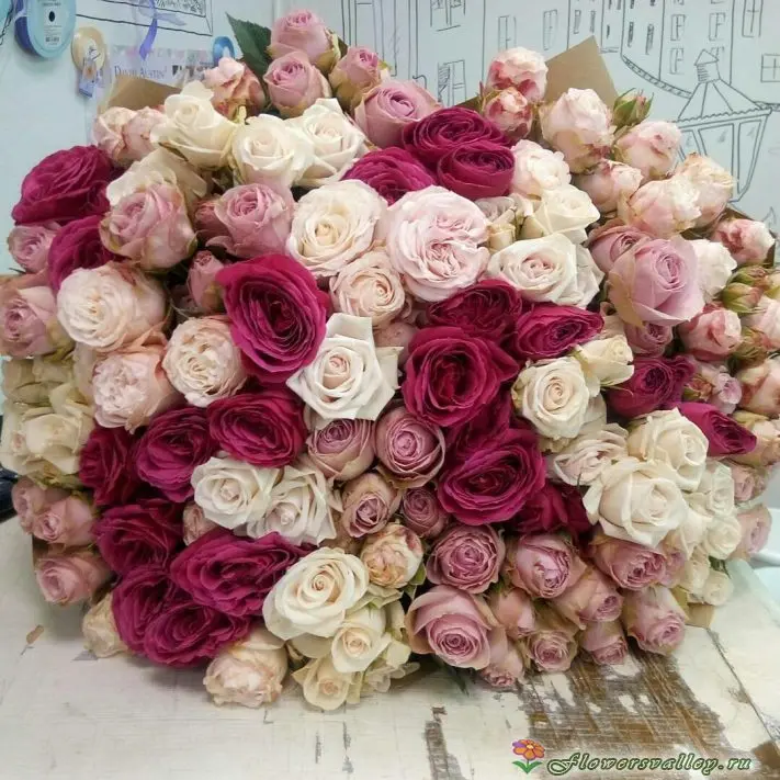 Букет из 35 пионовидных кустовых роз 