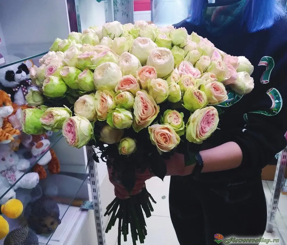 Букет из 35 пионовидных кустовых роз 