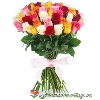 Букет из 51 разноцветной розы (пр-во Кения)