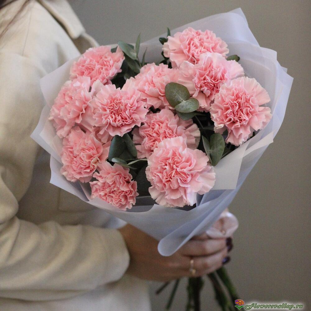 Букет из гвоздик и эвкалипта, 11 шт