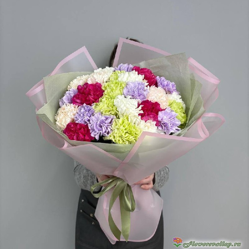 Букет разноцветных гвоздик, 25 шт