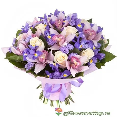 Букет из орхидеи цимбидиум, роз и статицы купить
