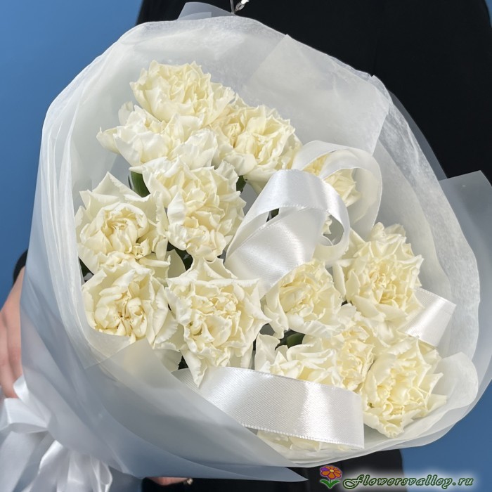 Букет из 15 белых гвоздик