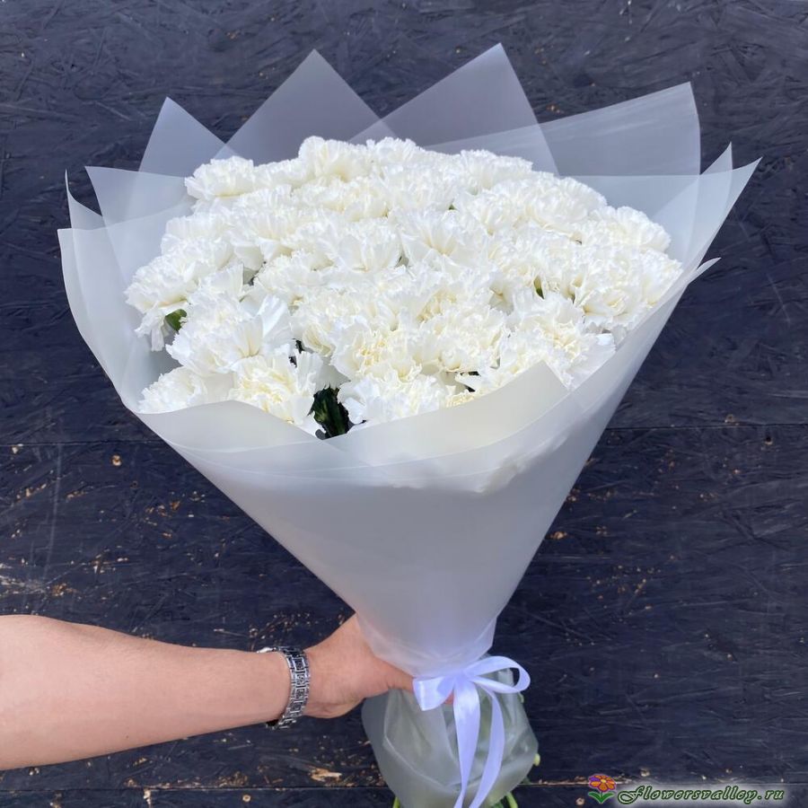 Букет из 35 белых гвоздик