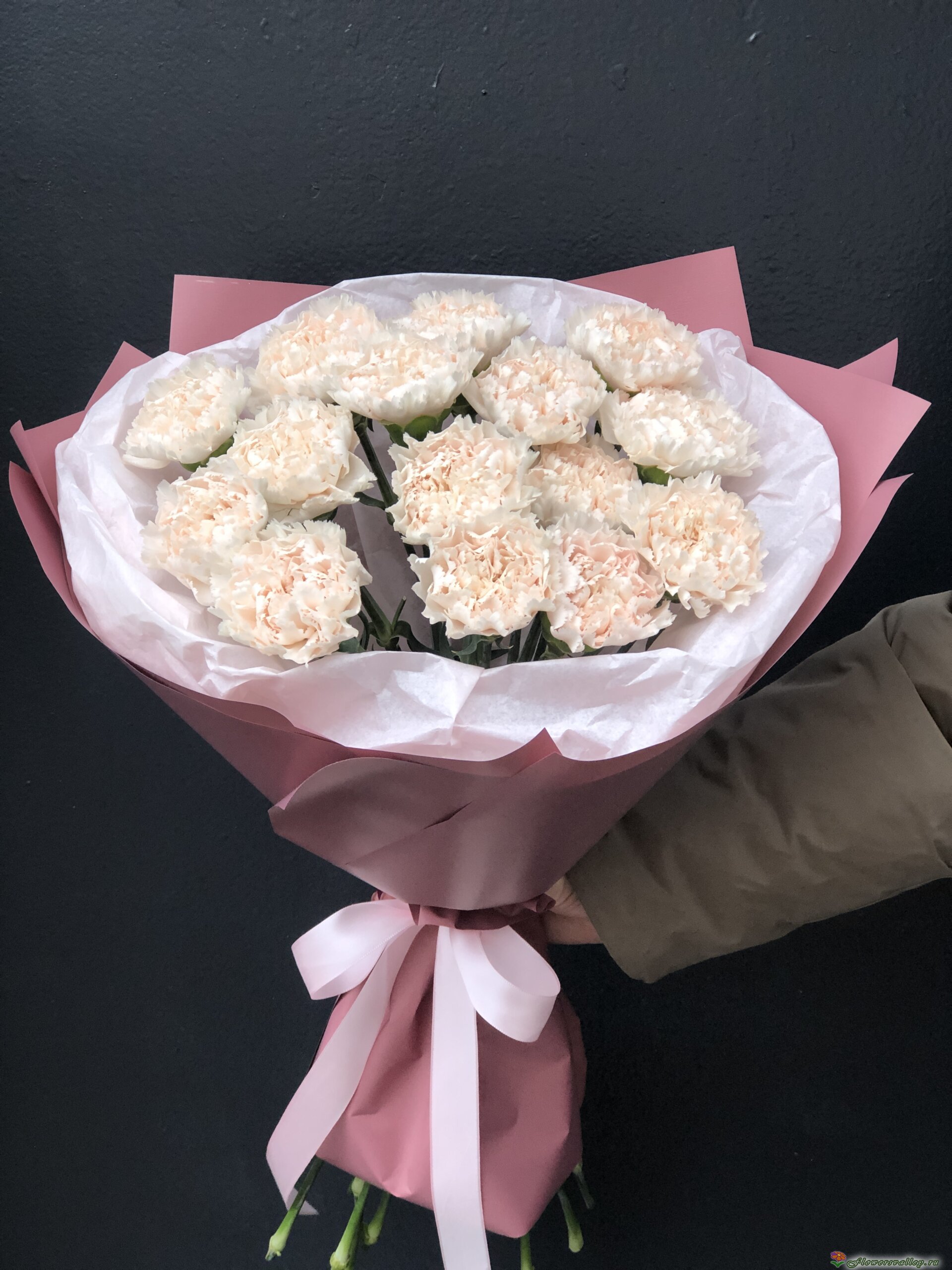 Букет из 15 бежевых гвоздик