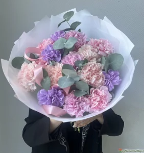 Букет разноцветных гвоздик, 15 шт
