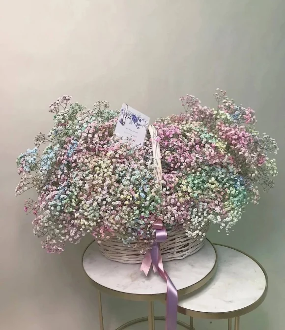 Корзинка из 15 радужных гипсофил