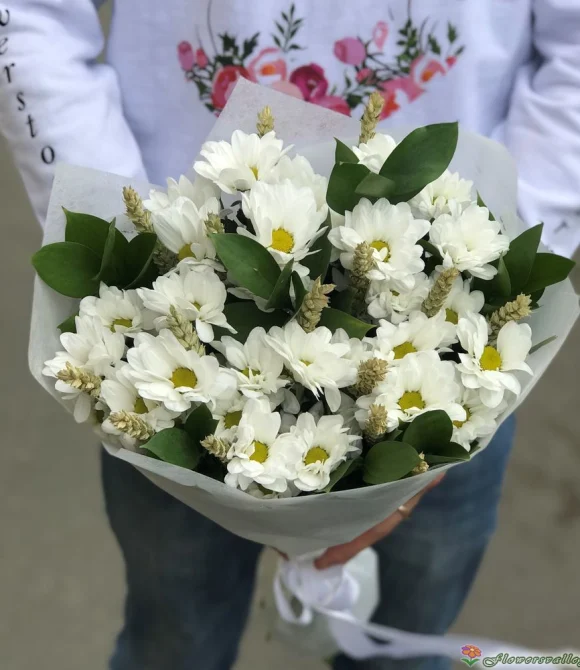 букет с хризантемой и пщеницей