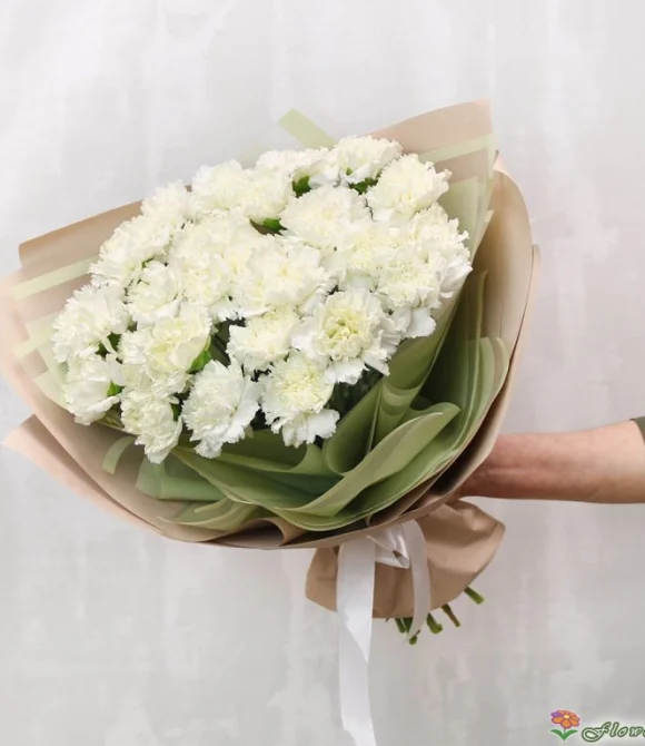 Букет из 25 белых гвоздик