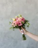 Эустома: 7шт Зелень из наличия (фисташка (на фото), эвкалипт, рускус) атласная белая лента