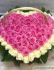 Сердце из 101 розовой розы в корзине