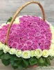 Сердце из 101 розовой розы в корзине