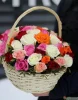 Корзина с разноцветными розами 35 шт.